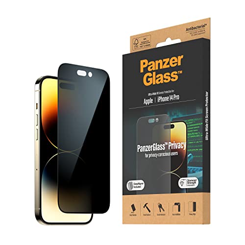PanzerGlass™ Privacy-Filter Displayschutz für iPhone 14 Pro - kratzfestes, gehärtetes iPhone Displayschutz Glas mit vollständiger Displayabdeckung und Sichtschutzfunktion - mit Positionierhilfe von Panzer Glass