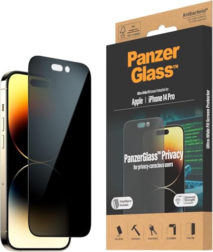 PanzerGlass™ Privacy-Filter Displayschutz für iPhone 14 Pro - kratzfestes, gehärtetes iPhone Displayschutz Glas mit vollständiger Displayabdeckung und Sichtschutzfunktion - mit Positionierhilfe von Panzer Glass