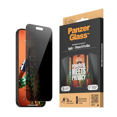 PanzerGlass™ Privacy Screen Protector für das iPhone 15 Pro Max - kratzfestes gehärtetes Glas für den iPhone-Bildschirm und den Privacy-Schutz - mit Montagehilfe für einfache Installation von Panzer Glass