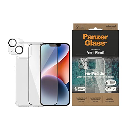 PanzerGlass™ iPhone 14 Bundle - Displayschutz, Kamera-Schutzglas und iPhone Schutzhülle - iPhone Komplettschutz aus gehärtetem Glas mit vollständiger Abdeckung, kratzfest & bruchsicher von Panzer Glass