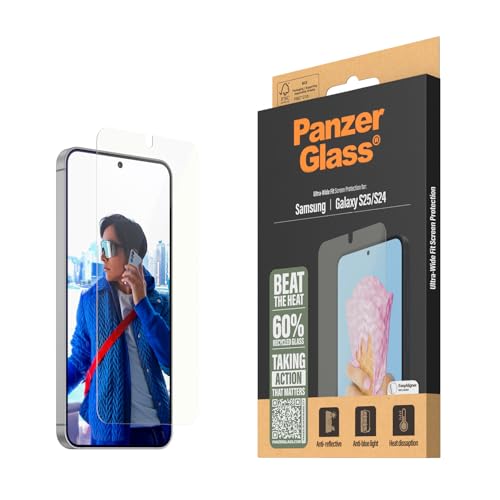 PanzerGlass All-in-One Schutzglas für Samsung Galaxy S25 Panzer Schutz Glas, Anti-Reflektierend, Anti-Blaulicht, Fingerabdruck Kompatibel, Schlag-Schutz, Anti-Splitter, Anti-Kratzer von Panzer Glass