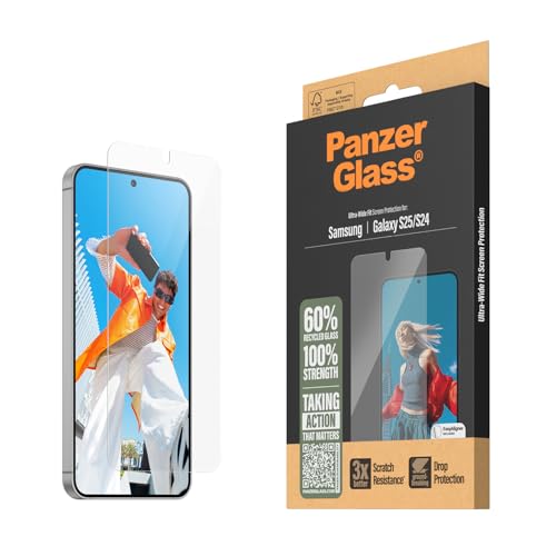 PanzerGlass Schutzglas für Samsung Galaxy S25 Panzer Schutz Glas, Hohe Kratzfestigkeit, 60% Recyceltes Glas, S25 Schutzglas, Kratzfest, Keine Blasen PanzerGlass Schutzglas für Samsung Galaxy S25 Panzer Schutz Glas, Hohe Kratzfestigkeit, 60% Recyceltes Glas, S25 Schutzglas, Kratzfest, Keine Blasen von Panzer Glass