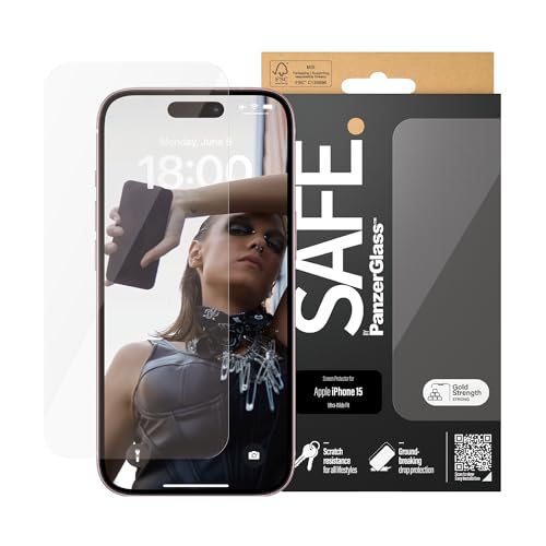 SAFE by PanzerGlass™ Screen Protector für iPhone 15 - Displayschutz aus gehärtetem Glas, vollständige Bildschirmabdeckung, schutzhüllenfreundlich mit PanzerGlass Cases, kratzfest von Panzer Glass
