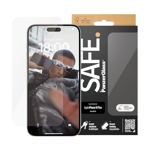 SAFE by PanzerGlass™ Screen Protector für iPhone 15 Plus - Displayschutz aus gehärtetem Glas, vollständige Bildschirmabdeckung, schutzhüllenfreundlich mit PanzerGlass Cases, kratzfest von Panzer Glass
