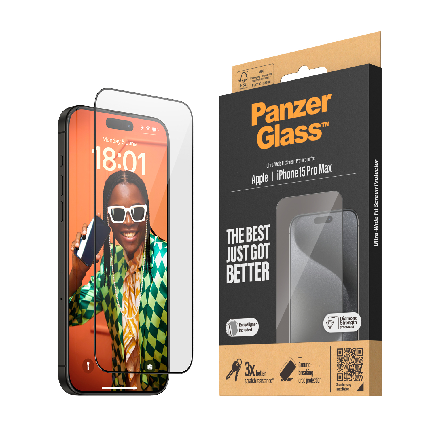 PanzerGlass™ Displayschutz iPhone 15 Pro Max | Ultra-Wide Fit m. EasyAligner von PanzerGlass