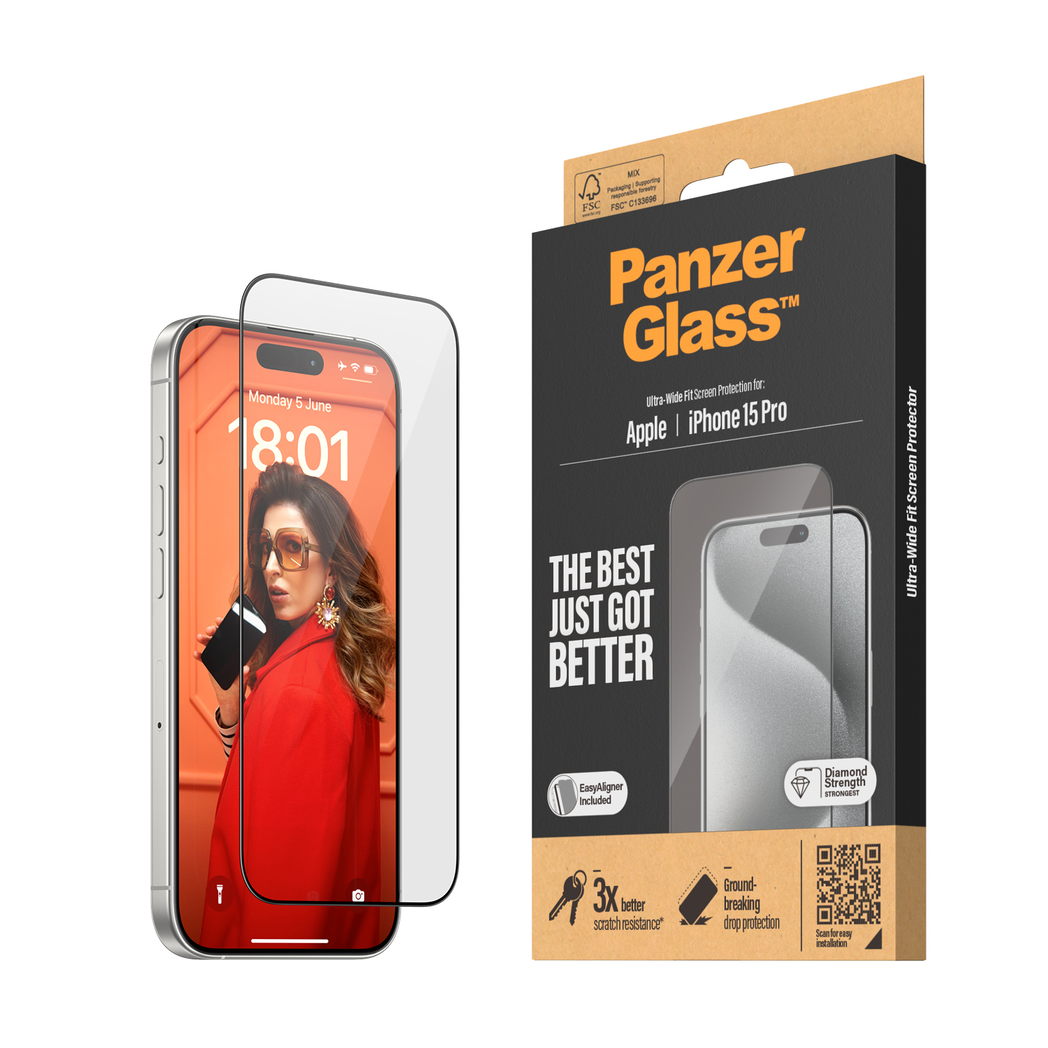 PanzerGlass™ Displayschutz iPhone 15 Pro | Ultra-Wide Fit m. EasyAligner von PanzerGlass