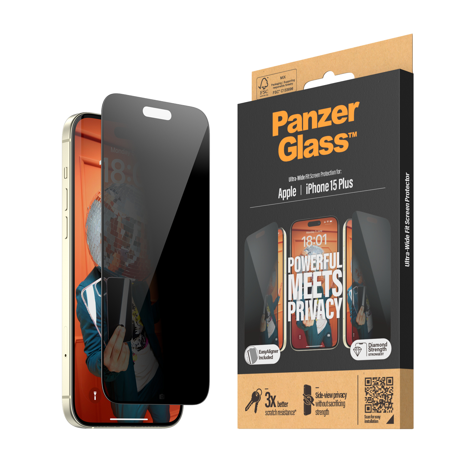 PanzerGlass™ Privacy Displayschutz iPhone 15 Plus Ultra-Wide Fit m. EasyAligner von PanzerGlass