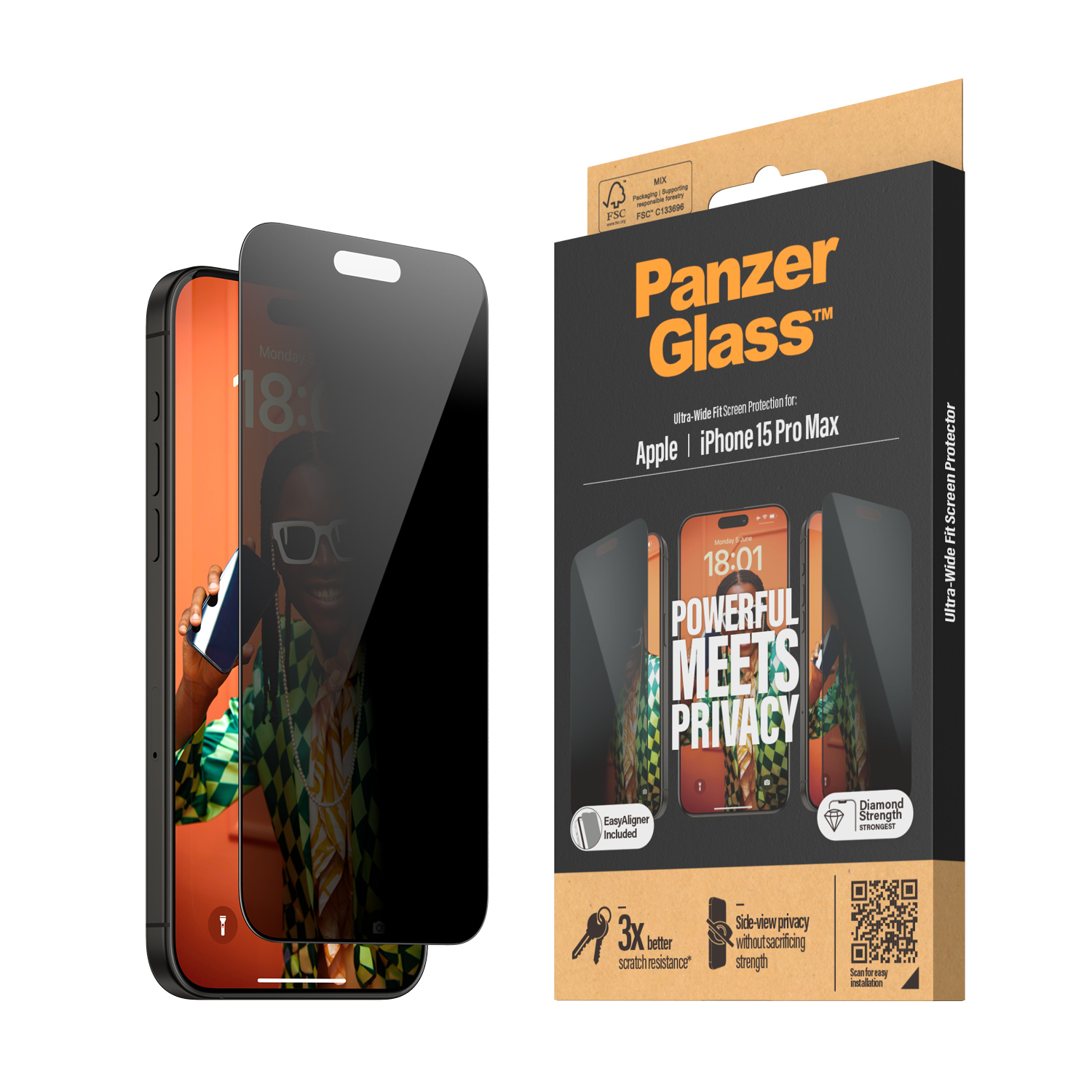 PanzerGlass™ Privacy Displayschutz iPhone 15 Pro Max Ultra-Wide Fit m. EasyAligner von PanzerGlass
