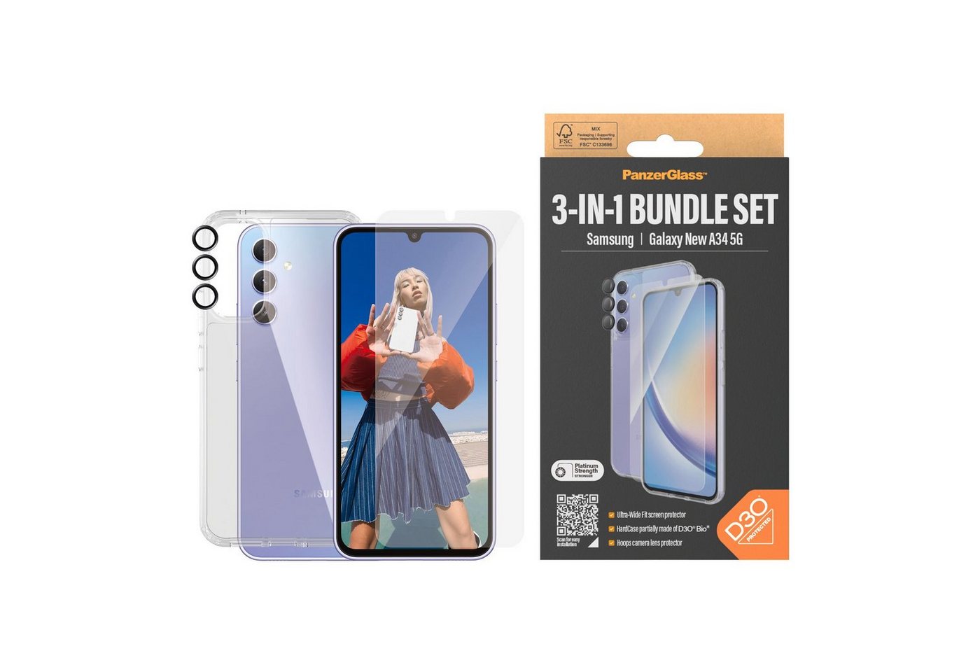 PanzerGlass Displayschutzglas 3-in-1 Bundle Set für Samsung Galaxy A34 5G, UWF für Samsung Galaxy A34 5G PanzerGlass Displayschutzglas 3-in-1 Bundle Set für Samsung Galaxy A34 5G, UWF für Samsung Galaxy A34 5G von PanzerGlass