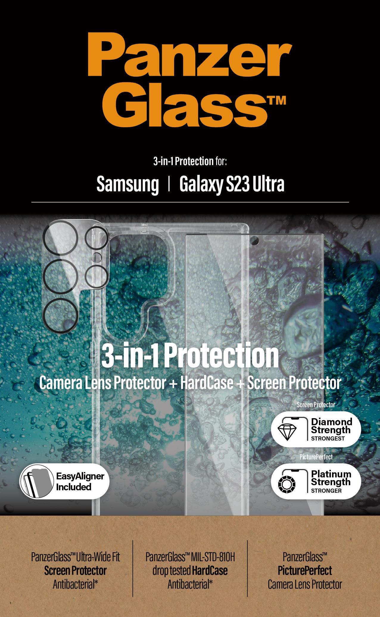 PanzerGlass - 3-in-1 Schutzpacket - Schutzkit für Display / Objektiv / Rückseite für Handy - für Samsung Galaxy S23 Ultra (B0435+7317) von PanzerGlass