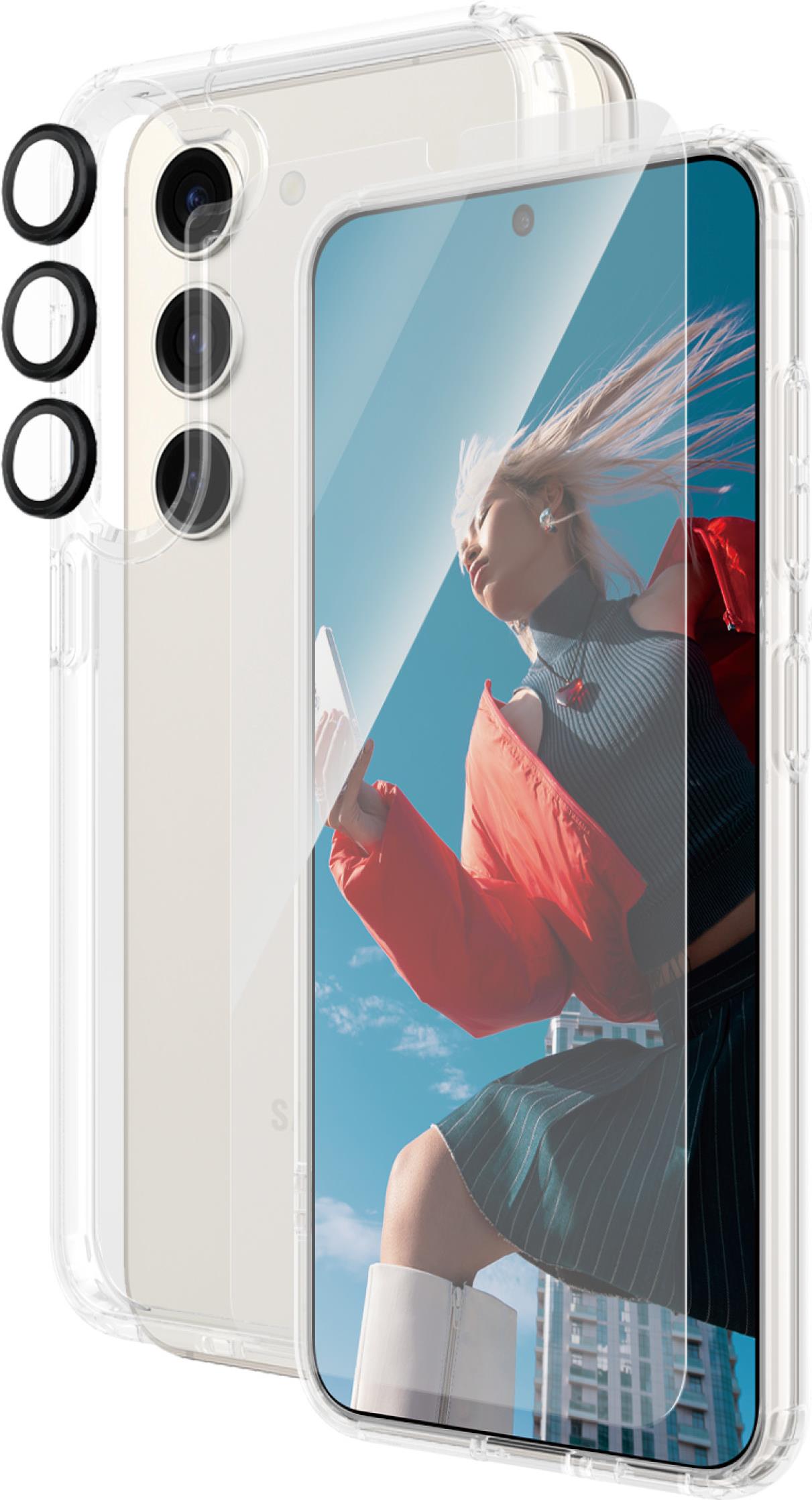 PanzerGlass - 3-in-1 Schutzpacket - hintere Abdeckung für Mobiltelefon - ultraweite Passform mit EasyAligner - D3O Bio, Polyethylenterephthalat (PET), recycelter Kunststoff - mit Bildschirmschutz und Objektivschutz - für Samsung Galaxy S24 (B1213+7350) von PanzerGlass