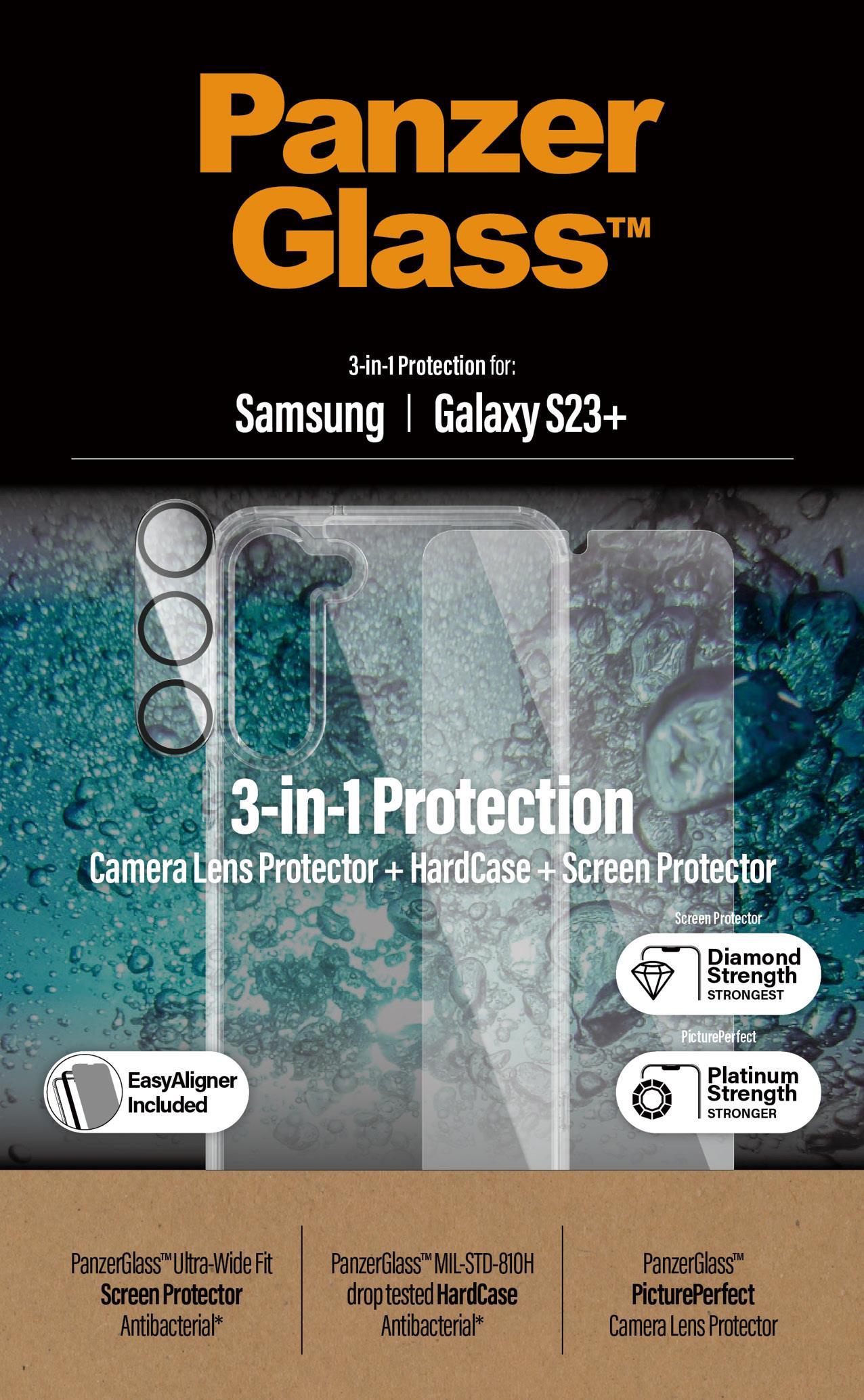 PanzerGlass  3-in-1 Beskyttelsespakke Samsung Galaxy S23+ - Samsung - Samsung - Galaxy S23+ - Trockene Anwendung - Kratzresistent - Schockresistent - Antibakteriell - Transparent - 1 Stück(e) (B0434+7316) von PanzerGlass