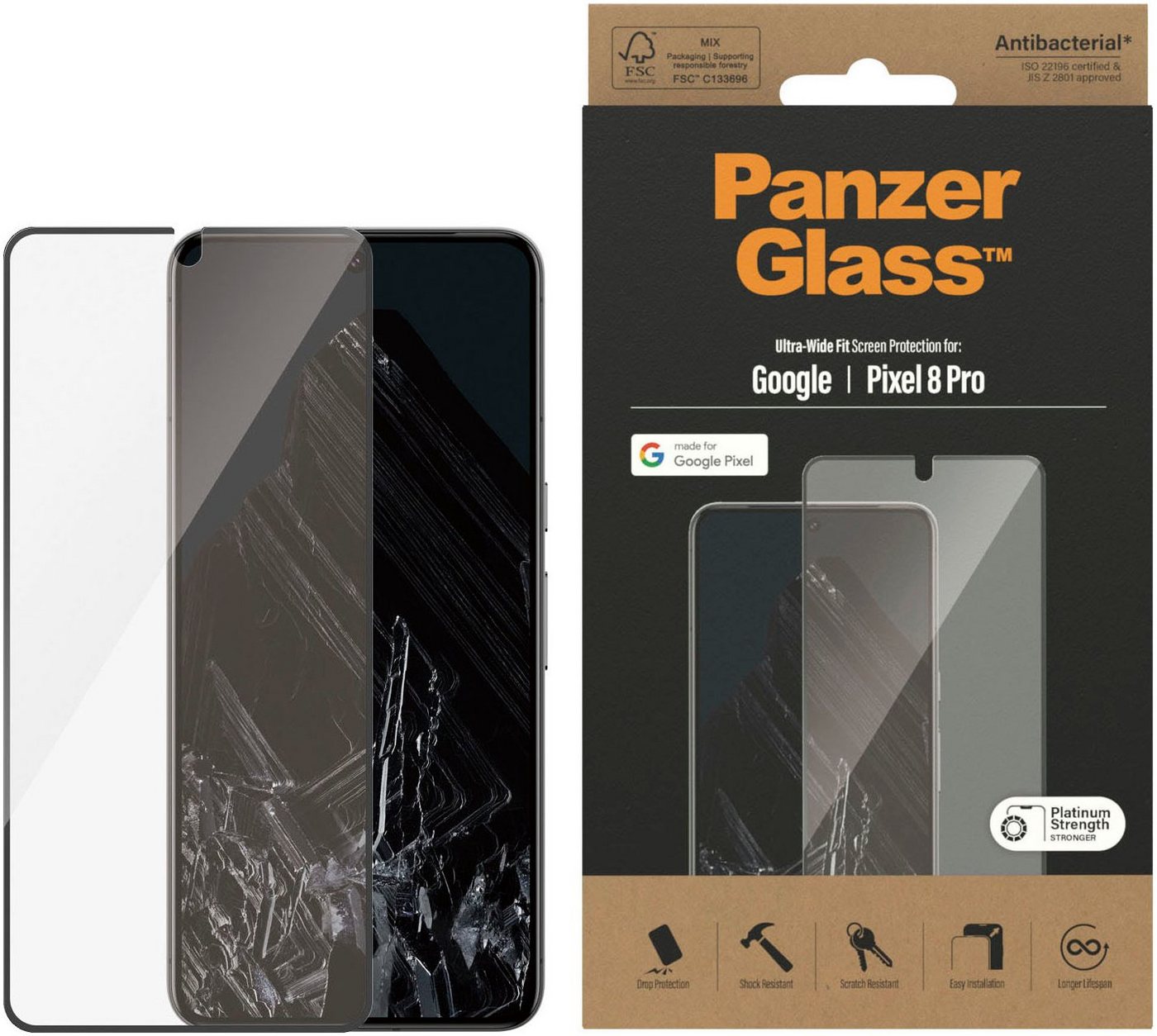 PanzerGlass Displayschutzfolie Displayschutz Google Pixel 8 Pro - Ultra-Wide Fit für Google Pixel 8 Pro, 1 Stück, Kratz-& Stoßfest,Antibakteriell,Berührungsempfindlich,Simpel Anbringen PanzerGlass Displayschutzfolie Displayschutz Google Pixel 8 Pro - Ultra-Wide Fit für Google Pixel 8 Pro, 1 Stück, Kratz-& Stoßfest,Antibakteriell,Berührungsempfindlich,Simpel Anbringen von PanzerGlass