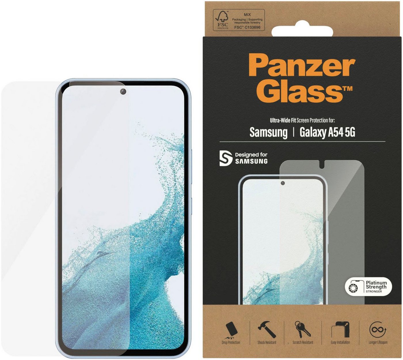 PanzerGlass Displayschutz Samsung Galaxy A54 5G - Ultra-Wide Fit für Samsung Galaxy A54 5G, Displayschutzfolie, Kratz-& Stoßfest, Kristallklar,Berührungsempfindlich, Simpel Anbringen von PanzerGlass
