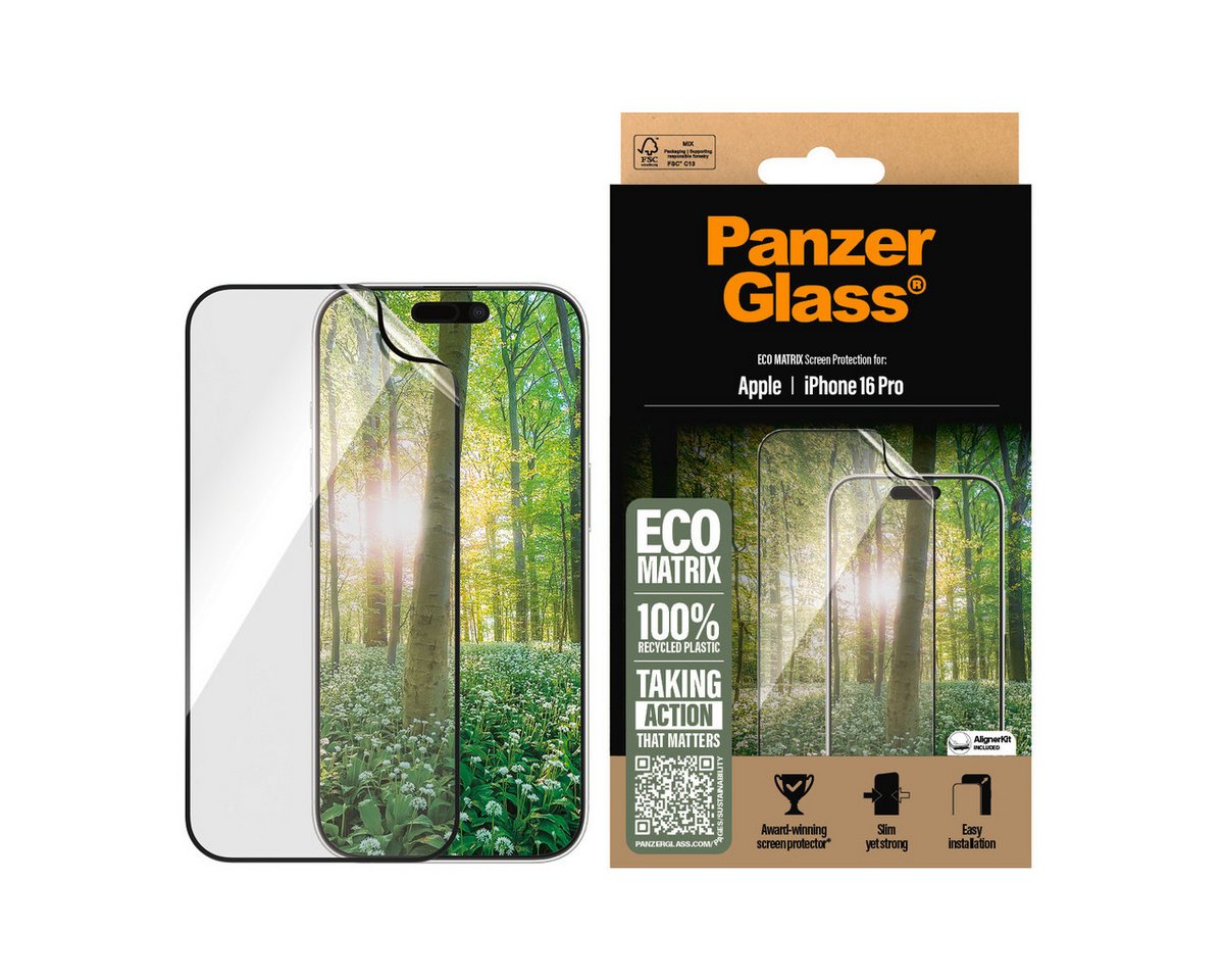 PanzerGlass Displayschutzfolie ECO MATRIX Screen Protection für Apple iPhone 16 Pro, Displayschutz, Schutzfolie, Bildschirmschutz, kratz- & stoßfest von PanzerGlass
