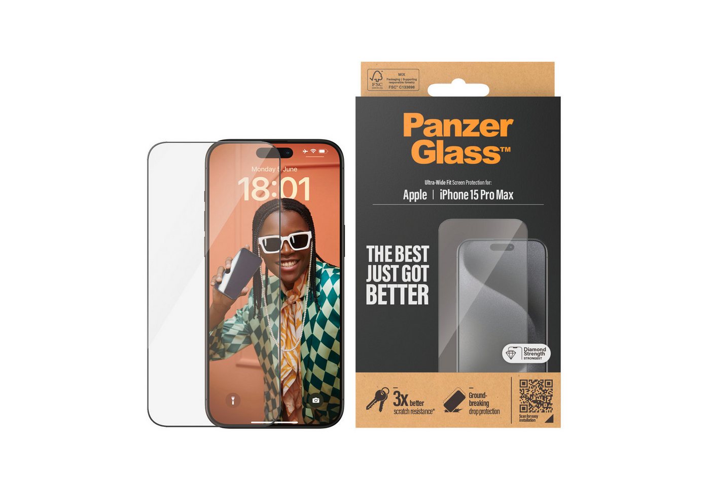 PanzerGlass Displayschutzglas Ultra-Wide Fit Screen Protector für iPhone 15 Pro Max für Apple iPhone 15 Pro Max, Displayschutzfolie, Schutzfolie, Bildschirmschutz, kratz- & stoßfest PanzerGlass Displayschutzglas Ultra-Wide Fit Screen Protector für iPhone 15 Pro Max für Apple iPhone 15 Pro Max, Displayschutzfolie, Schutzfolie, Bildschirmschutz, kratz- & stoßfest von PanzerGlass