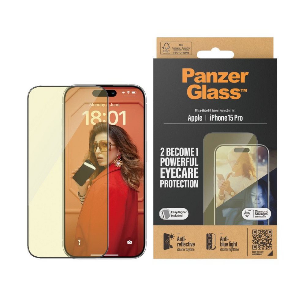 PanzerGlass Displayschutzglas iPhone 15 Pro Eyecare Ultra-Wide Fit mit EasyAligner PanzerGlass Displayschutzglas iPhone 15 Pro Eyecare Ultra-Wide Fit mit EasyAligner von PanzerGlass