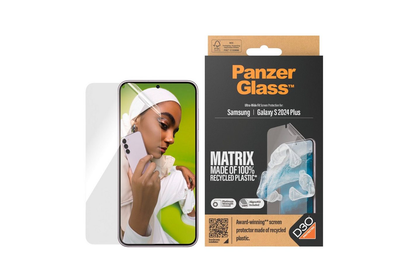 PanzerGlass Matrix Ultra Wide Fit Screen Protector für Samsung Galaxy S24+, Displayschutzfolie, Displayschutz, stoßfest, kratzbeständig von PanzerGlass