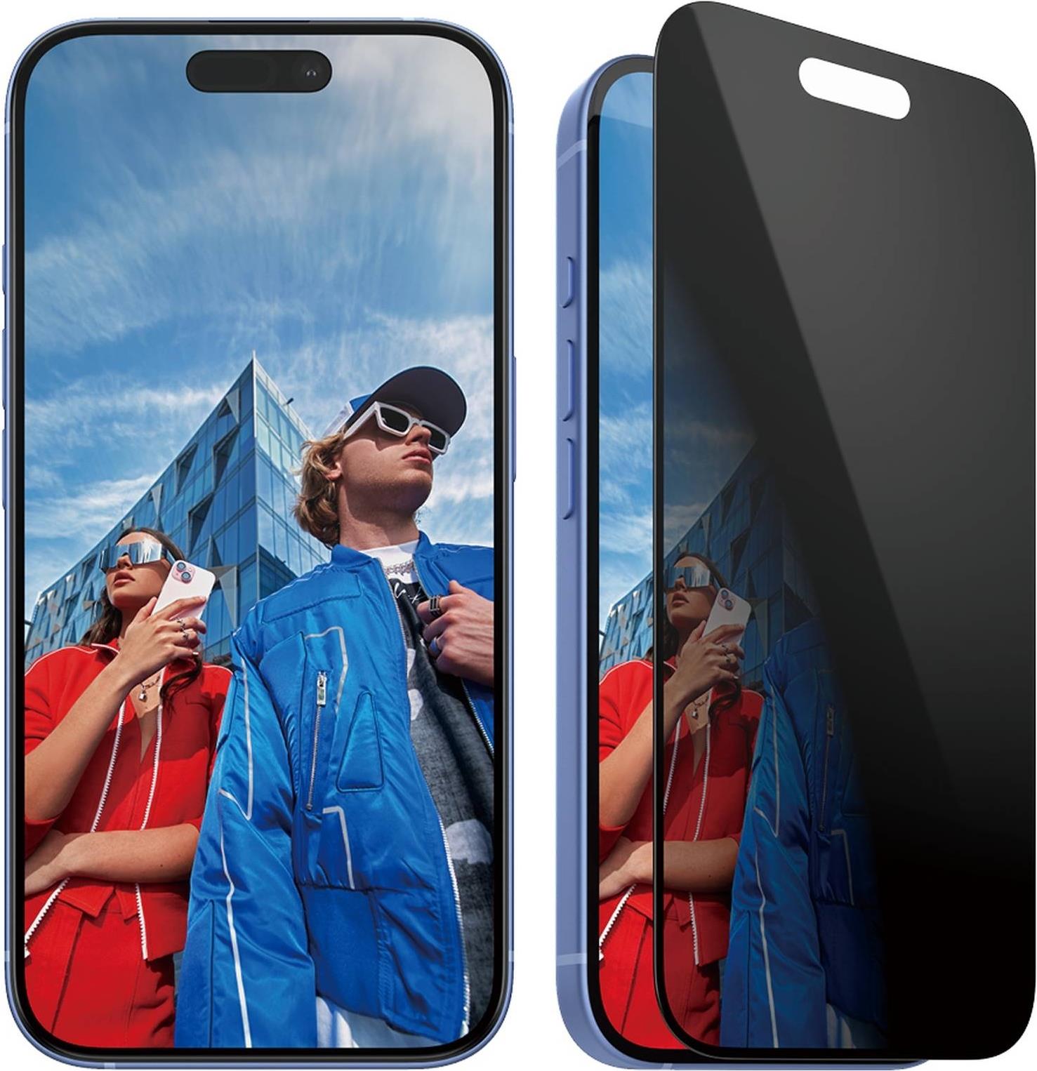 PanzerGlass - Bildschirmschutz für Handy - ultrabreite Passform - Glas - mit Sichtschutzfilter - 2-Wege - Rahmenfarbe schwarz - für Apple iPhone 16 (P2861) von PanzerGlass