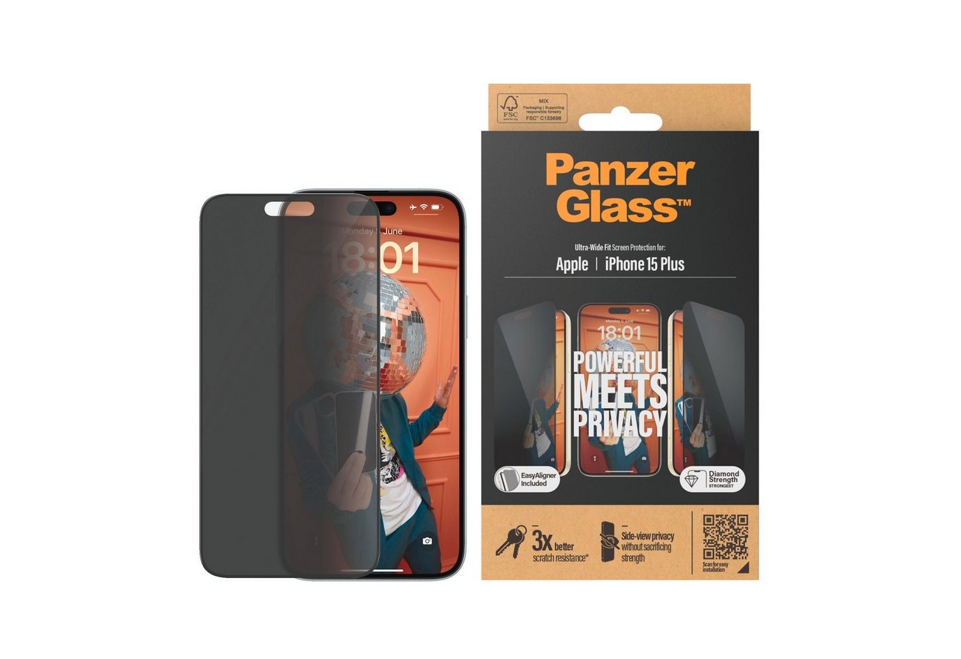 PanzerGlass Privacy Screen Protector Glass für iPhone 15 Plus, Displayschutzglas, Ultra Wide Fit von PanzerGlass