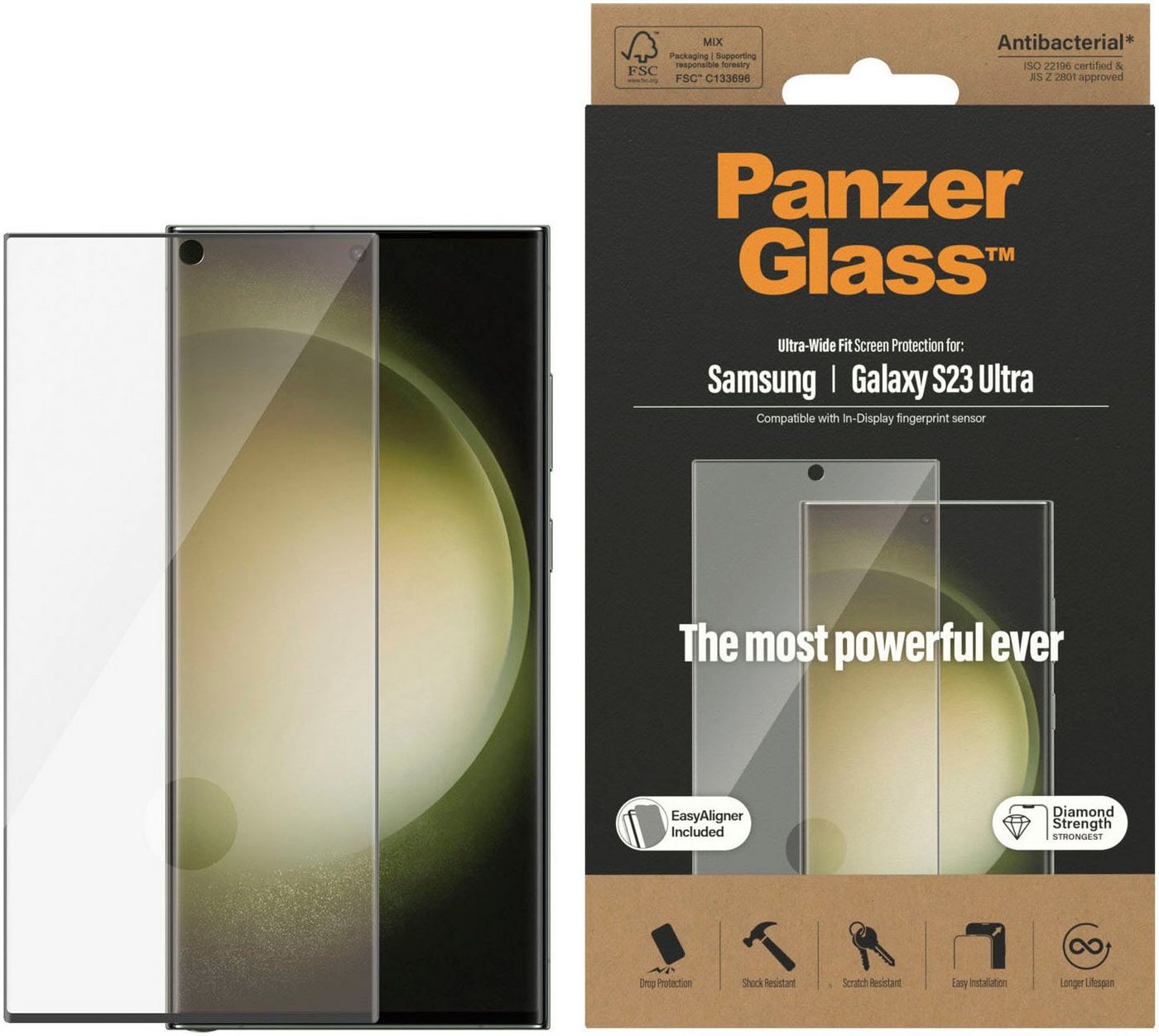 PanzerGlass Samsung Galaxy S23 Ultra -Ultra-Wide Fit inkl. EasyAligner für Samsung Galaxy S23 Ultra, Displayschutzglas, Set von PanzerGlass