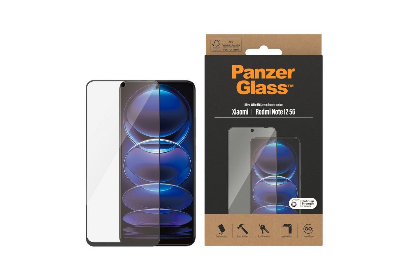 PanzerGlass Screen Protector Ultra Wide Fit für Xiaomi Redmi Note 12 5G, Displayschutzglas von PanzerGlass