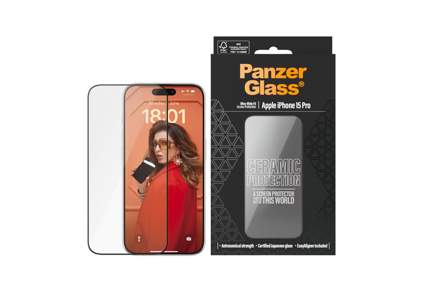 PanzerGlass Displayschutzglas Ultra-Wide Fit Ceramic Protection Screen Protector für Apple iPhone 15 Pro, 1 Stück, Displayschutzfolie, Schutzfolie, Bildschirmschutz, kratz- & stoßfest PanzerGlass Displayschutzglas Ultra-Wide Fit Ceramic Protection Screen Protector für Apple iPhone 15 Pro, 1 Stück, Displayschutzfolie, Schutzfolie, Bildschirmschutz, kratz- & stoßfest von PanzerGlass
