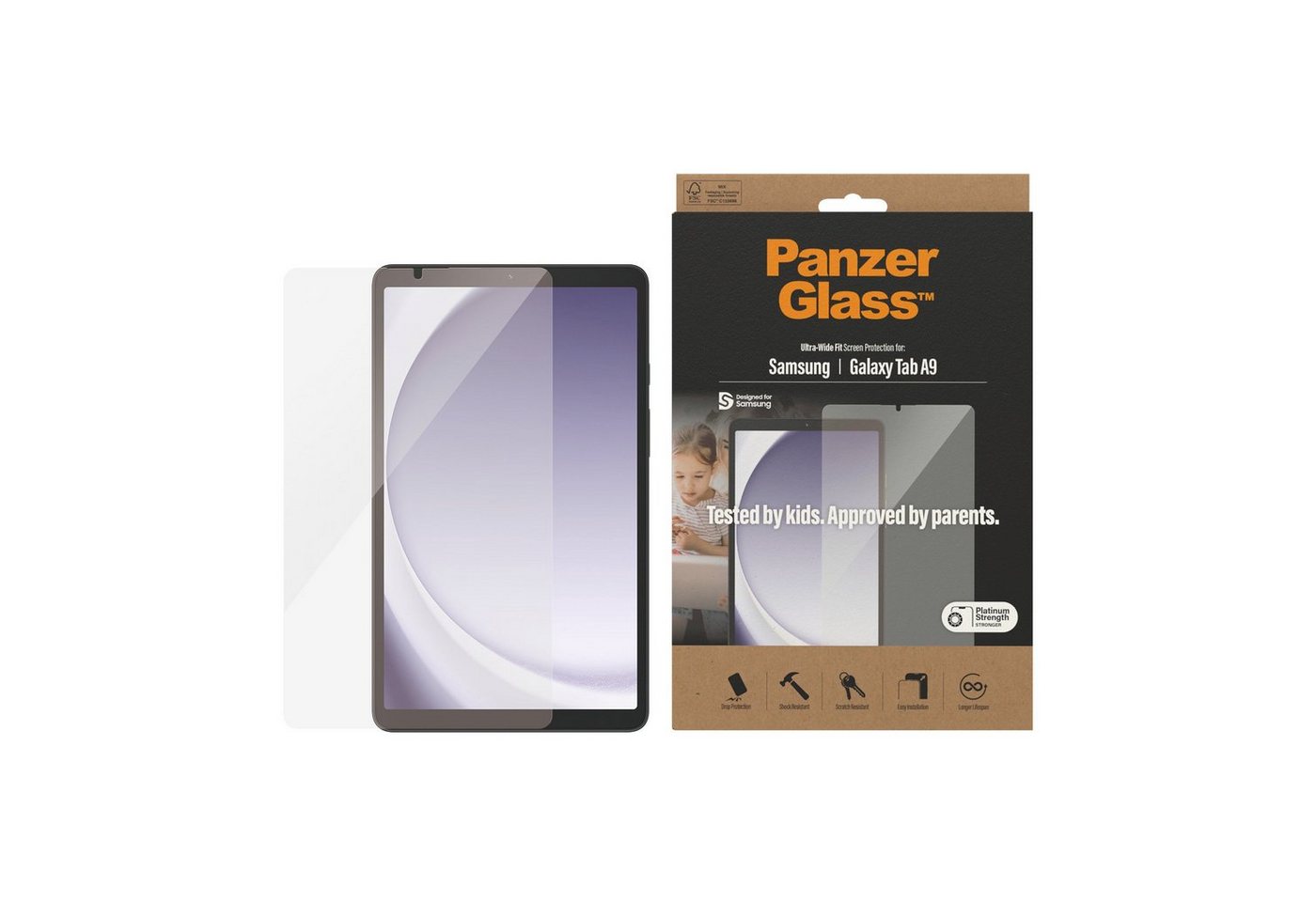 PanzerGlass Ultra Wide Fit Displayschutz für Samsung Galaxy Tab A9, Displayschutzglas, Displayschutzfolie, Schutzfolie, Bildschirmschutz, kratz- & stoßfest von PanzerGlass