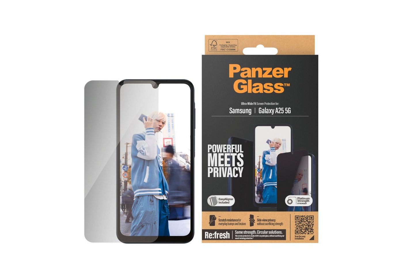 PanzerGlass Displayschutzglas Ultra Wide Fit Privacy Screen Protector für Samsung Galaxy A25 5G, Blickschutz Displayschutzfolie Displayschutz Kratz-& Stoßfest von PanzerGlass