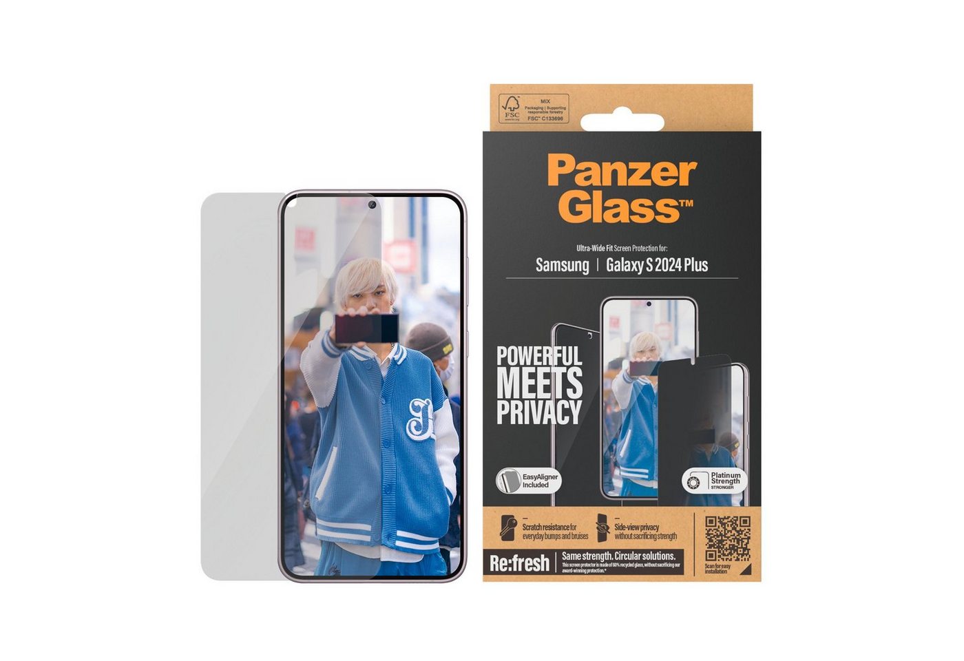 PanzerGlass Ultra Wide Fit Privacy Screen Protector für Samsung Galaxy S24+, Displayschutzglas, Displayschutzfolie, stoßfest, kratzbeständig von PanzerGlass
