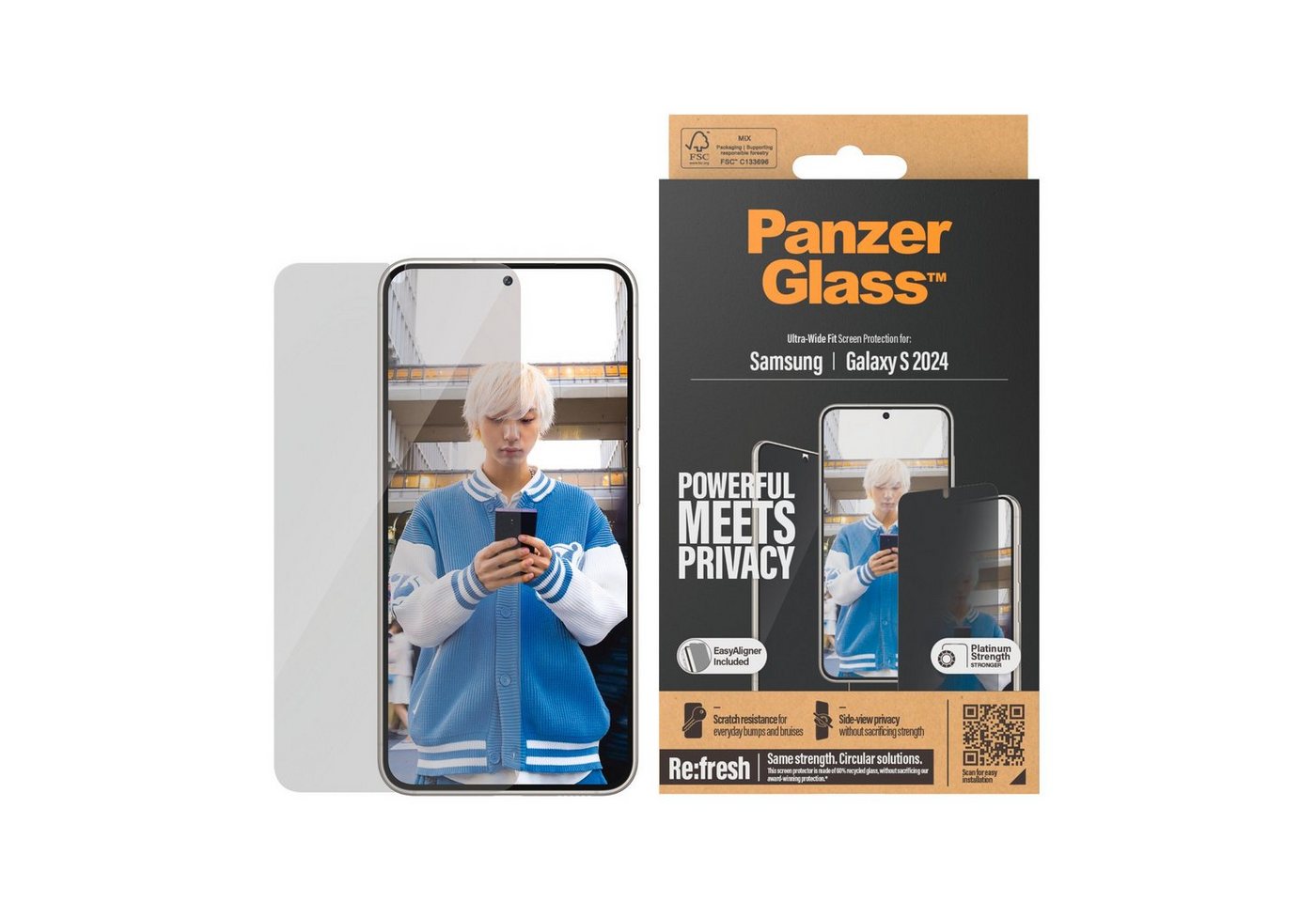 PanzerGlass Ultra Wide Fit Privacy Screen Protector für Samsung Galaxy S24, Displayschutzglas, Displayschutzfolie, stoßfest, kratzbeständig von PanzerGlass