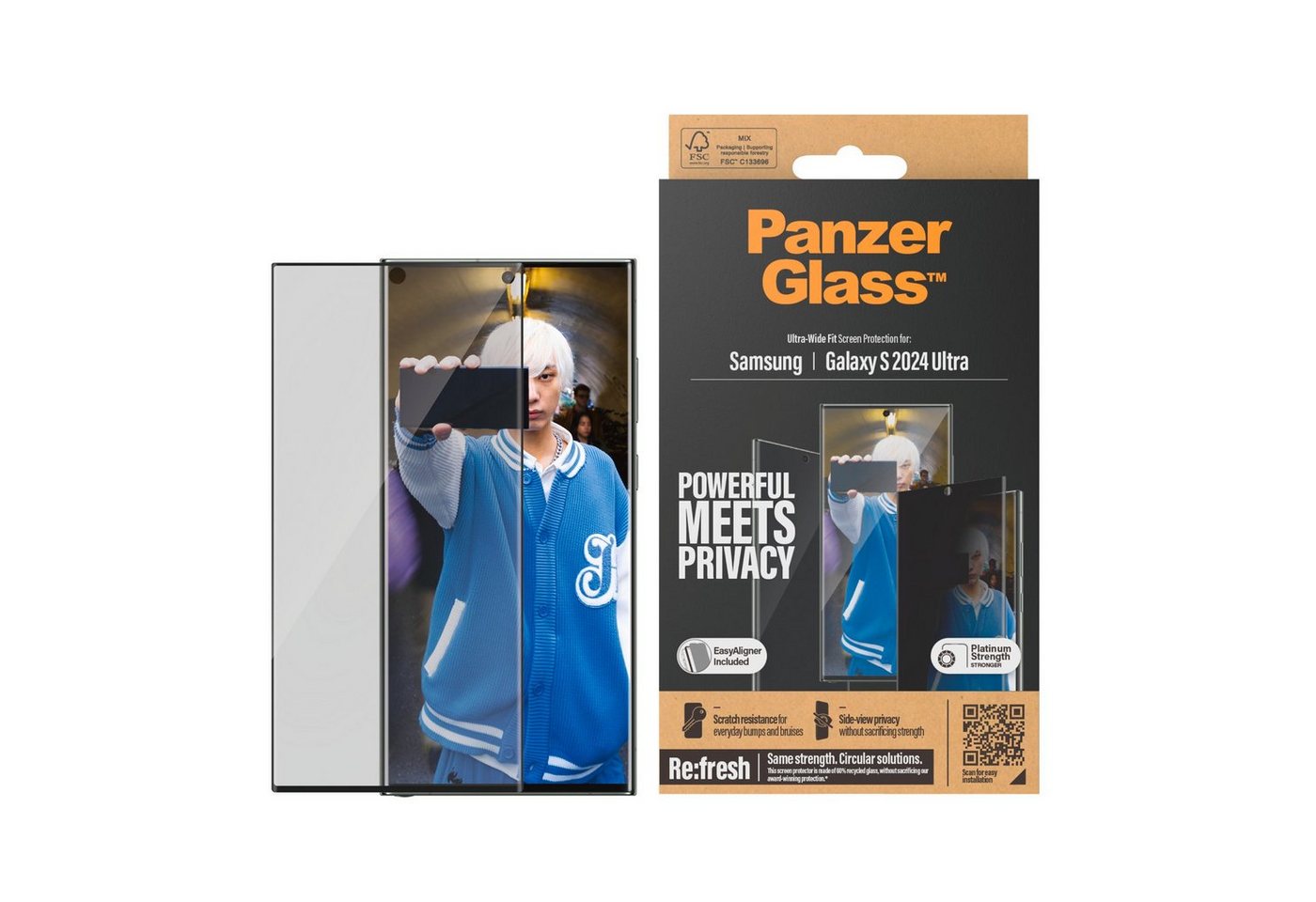 PanzerGlass Ultra Wide Fit Privacy Screen Protector für Samsung Galaxy S24 Ultra, Displayschutzglas, Displayschutzfolie, stoßfest, kratzbeständig von PanzerGlass