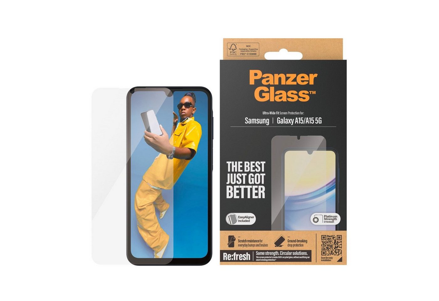 PanzerGlass Ultra Wide Fit Screen Protector für Samsung Galaxy A14, Samsung Galaxy A14 5G, Displayschutzglas, Displayschutz, splitterfest, kratzer-resistent, schutzhüllenfreundlich von PanzerGlass