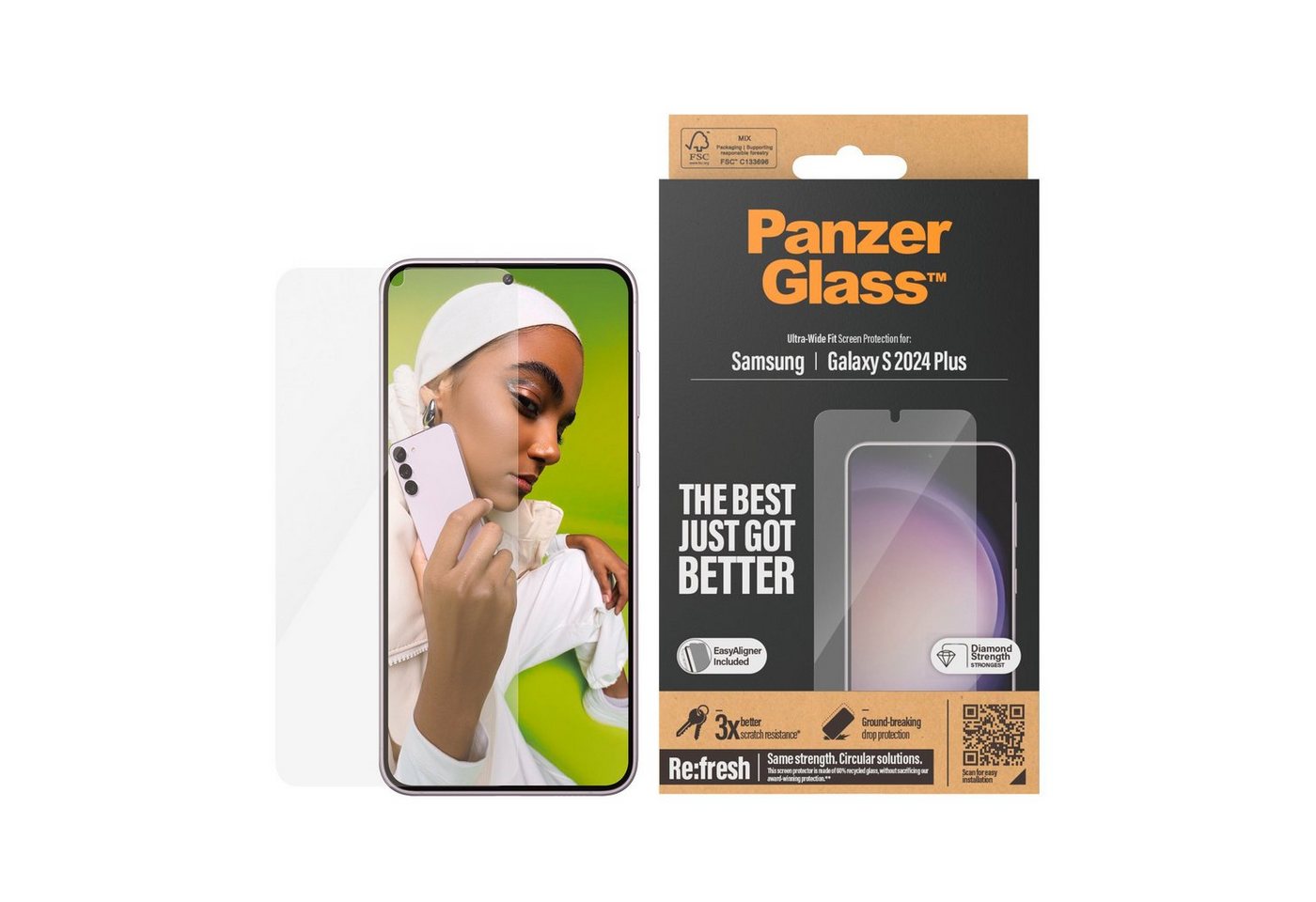 PanzerGlass Ultra Wide Fit Screen Protector für Samsung Galaxy S24+, Displayschutzglas, Displayschutzfolie, stoßfest, kratzbeständig von PanzerGlass