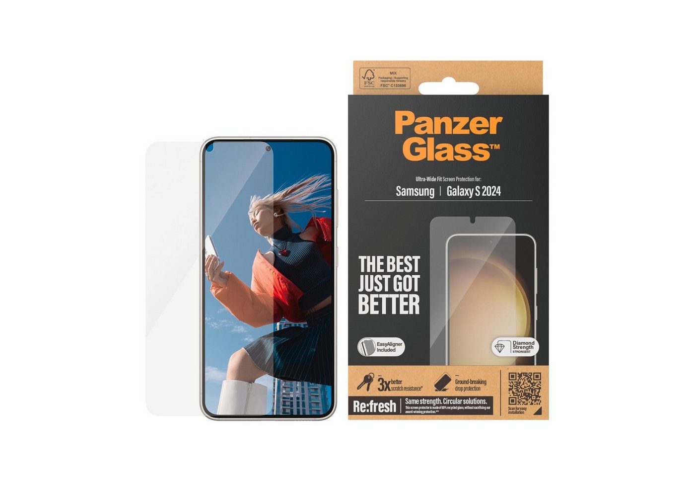 PanzerGlass Ultra Wide Fit Screen Protector für Samsung Galaxy S24, Displayschutzglas, Displayschutzfolie, stoßfest, kratzbeständig von PanzerGlass