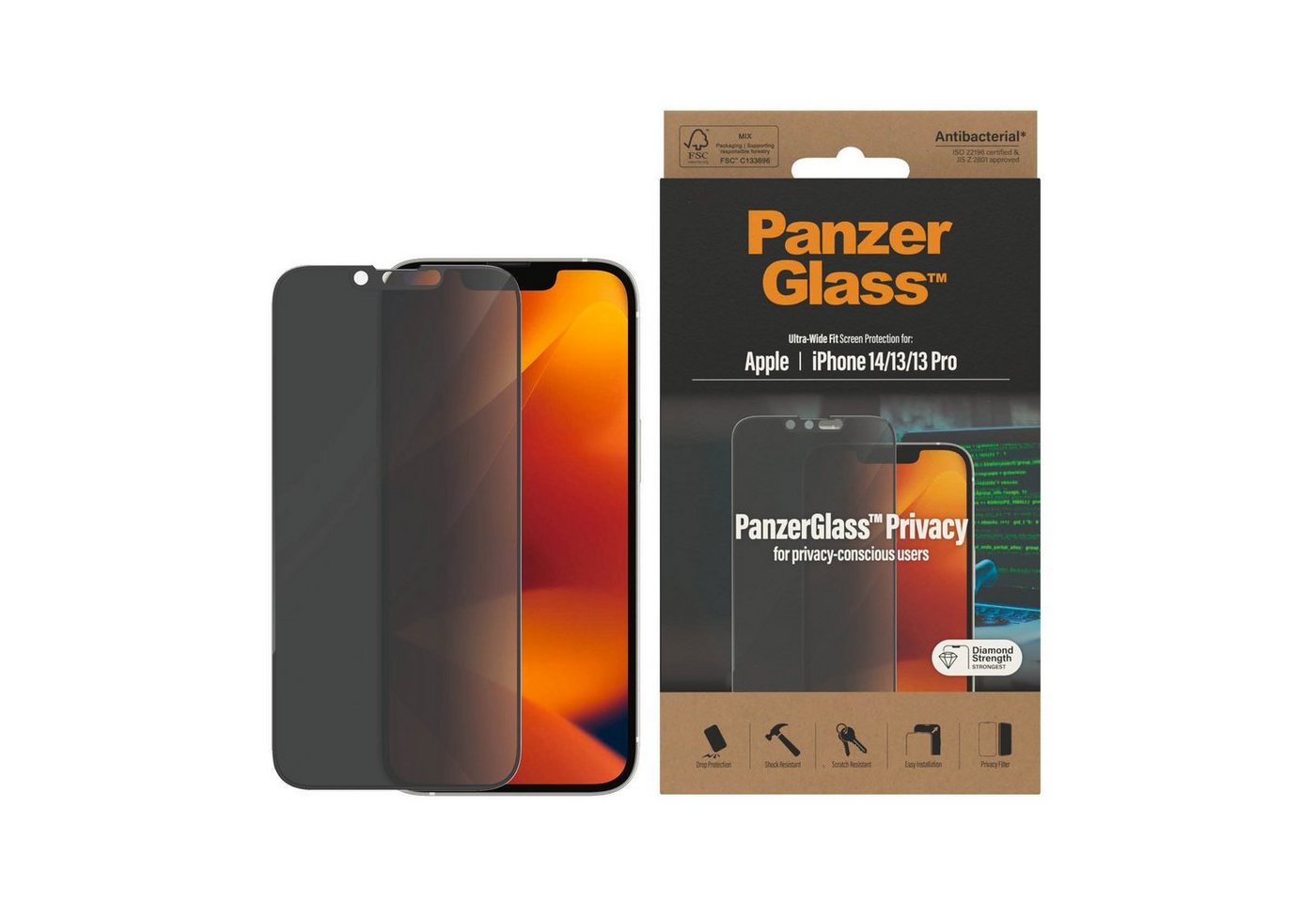 PanzerGlass iPhone 14/13/13 Pro Ultrawide Privacy AB, Displayschutzglas von PanzerGlass