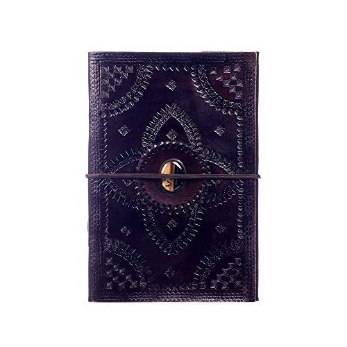 Fair Trade Indra Tagebuch Leder A4 205 x 300 mm mit Prägungen und Halbedelstein von Paper High