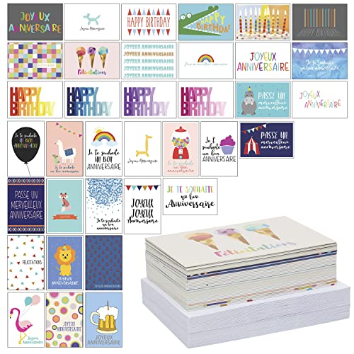 36 Geburtstagskarten mit Umschlägen für Kinder, 36 Illustrierte Designs "Happy Birthday", 10 x 15 cm von Paper Junkie
