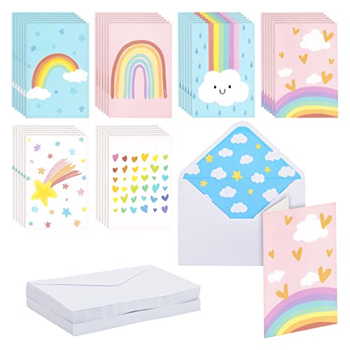 48 Stück Pastell-Regenbogen-Dankeskarten, 10 x 15 cm, leere Karten und Umschläge für Babypartys, Geburtstage, alle Anlässe (6 Designs) von Paper Junkie