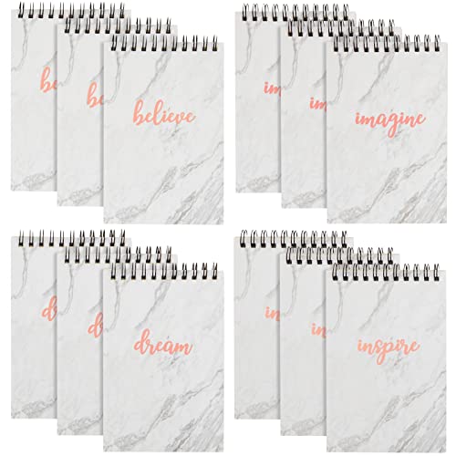 Paper Junkie 12 Stück Top Spirale Mini Notizblöcke Notizblöcke liniert Marmor mit inspirierenden Zitaten 4 Designs 15 x 10 cm von Paper Junkie