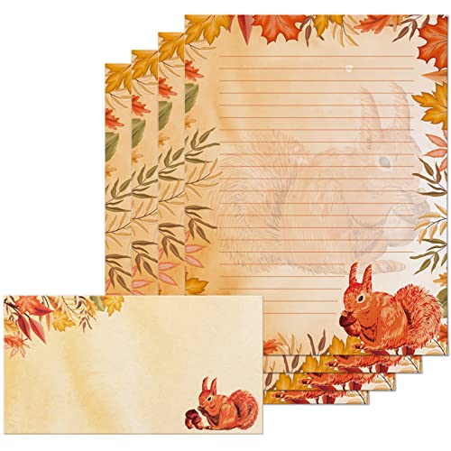 Schreibwaren-Set, niedliches Eichhörnchen-Design, liniertes Briefpapier und Umschläge, Set für alle Anlässe, 48 Stück, Schreibpapier mit 24 Umschlägen, 21,6 x 27,9 cm. von Paper Master