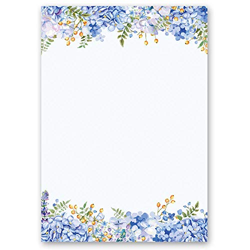 Briefpapier Blumen & Blüten BLAUE HORTENSIEN - DIN A5 Format 100 Blatt - Paper-Media von Paper-Media Design & Motivpapier