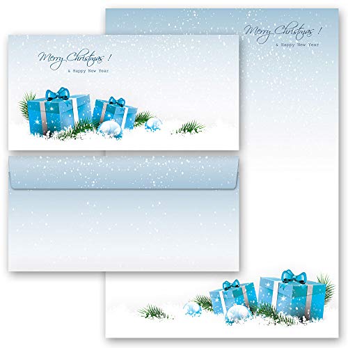 Briefpapier Sets Weihnachten, BLAUE WEIHNACHTSGESCHENKE 50 Blatt Briefpapier + 50 passende Briefumschläge DIN LANG ohne Fenster | Paper-Media von Paper-Media Design & Motivpapier