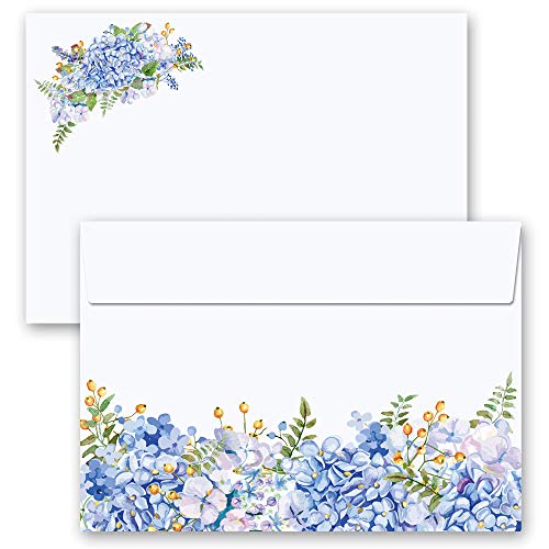 Briefumschläge Blumen & Blüten, BLAUE HORTENSIEN 10 Briefumschläge DIN C6 (162x114 mm) | Paper-Media von Paper-Media Design & Motivpapier