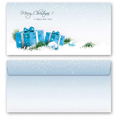 Briefumschläge Weihnachten, BLAUE WEIHNACHTSGESCHENKE 10 Briefumschläge (ohne Fenster) DIN LANG (220x110 mm) | Paper-Media von Paper-Media Design & Motivpapier