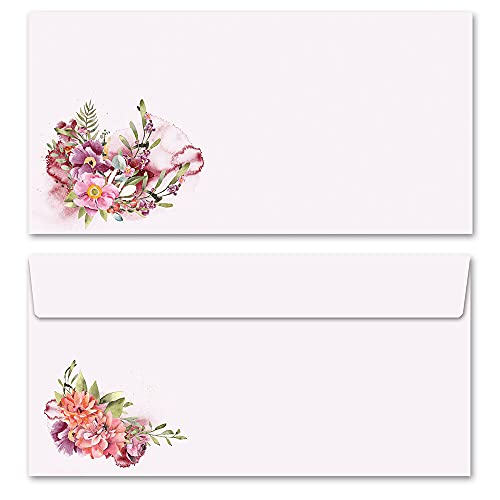 10 Briefumschläge (ohne Fenster) Blumen & Blüten, BLÜTENZEIT DIN LANG (220x110 mm) von Paper-Media