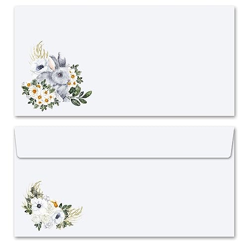 10 Briefumschläge (ohne Fenster) Blumen & Blüten, HASENWIESE DIN LANG (220x110 mm) von Paper-Media