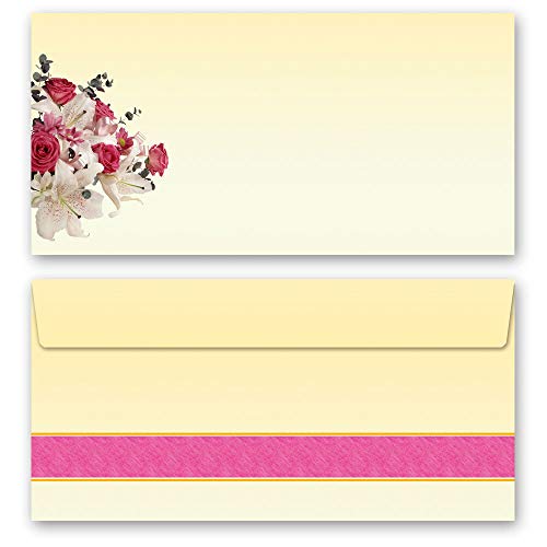 10 Briefumschläge (ohne Fenster) Blumen & Blüten, HERZLICHEN GLÜCKWUNSCH DIN LANG (220x110 mm) | Paper-Media von Paper-Media
