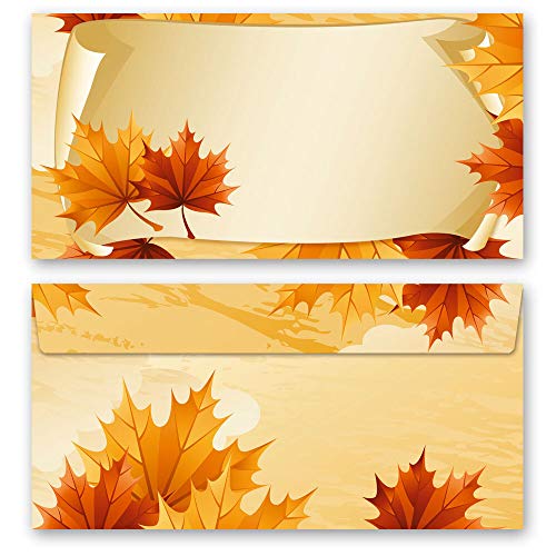 10 Briefumschläge (ohne Fenster) Jahreszeiten - Herbst, HERBSTBLÄTTER DIN LANG (220x110 mm) | Paper-Media von Paper-Media
