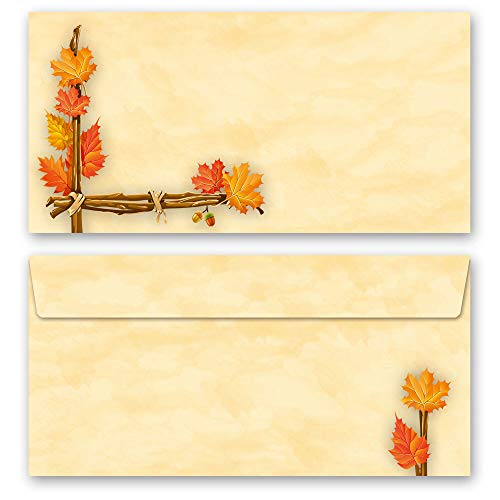 10 Briefumschläge (ohne Fenster) Jahreszeiten - Herbst, HERBSTGOLD DIN LANG (220x110 mm) | Paper-Media von Paper-Media